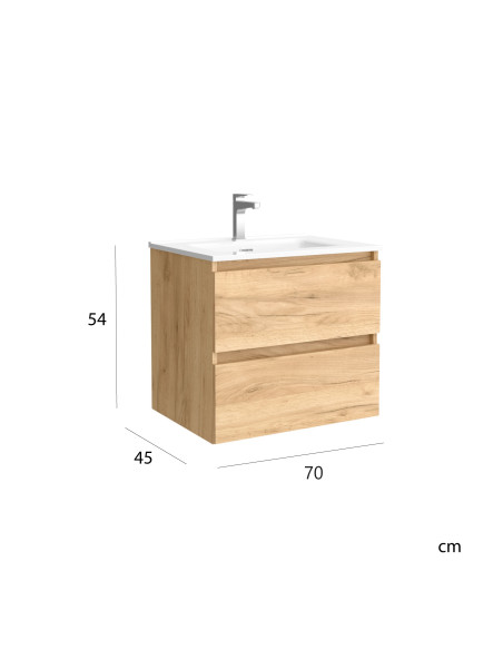 Mobile bagno Bequia 70 cm in rovere  Lavabo in porcellana