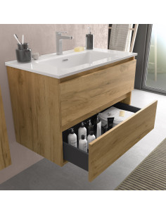 Mobile bagno Bequia 80 cm in rovere  Lavabo in porcellana 2