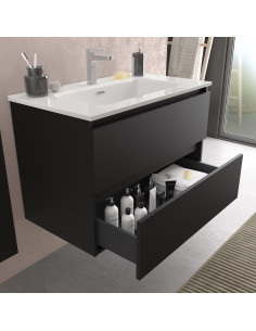 Mobiletto da bagno Bequia 100 cm nero opaco  Lavabo in porcellana 2