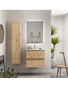 Mobile bagno Nabua da 60 cm in rovere con maniglia estraibile  Lavabo in porcellana