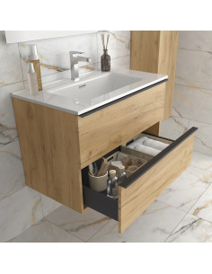 Mobile bagno Nabua da 60 cm in rovere con maniglia estraibile  Lavabo in porcellana 2