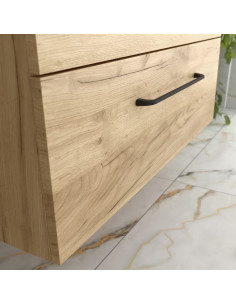 Mobile bagno Morai 120 cm in rovere con maniglia nera  Lavabo in porcellana 2