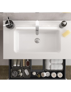 Mobile da bagno Bequia Plus 90 cm 2 cassetti Rovere e mobile lavabo destro 2 vani Nero opaco con lavabo integrato