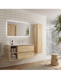 Mobile da bagno Bequia Plus da 90 cm con 2 cassetti e mobile lavabo sinistro a 2 scomparti in rovere con lavabo integrato 2