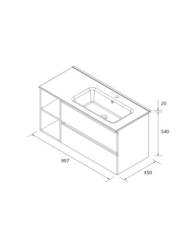 Mobile da bagno Bequia Plus 100 cm 2 cassetti Bianco opaco e mobiletto sinistro 2 vani Rovere con lavabo integrato