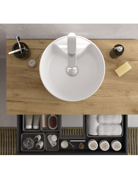 Mobile da bagno Bequia Plus 100 cm 2 cassetti Rovere e 2 scomparti Nero opaco con lavabo da appoggio