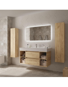 Mobile da bagno Bequia Plus 120 cm 2 cassetti e 2 mobili laterali 2 vani in rovere con lavabo in porcellana 2