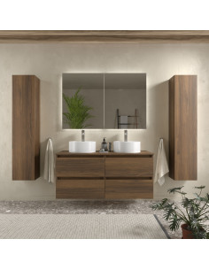 Mobile bagno Bequia 120 cm + piano d'appoggio + lavabo Posar  Noce  120x45x56 cm