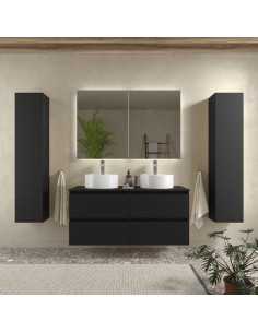 Mobiletto da bagno Bequia 140 cm + piano d'appoggio + lavabo Posar  Nero opaco  140x45x56 cm