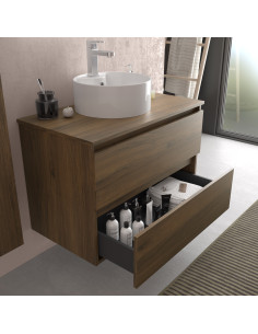 Mobile bagno Bequia 140 cm + piano d'appoggio + lavabo Posar  Noce  140x45x56 cm 2