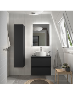 Mobiletto da bagno Bequia 60 cm + piano d'appoggio (senza lavabo)  Nero opaco  60x45x56