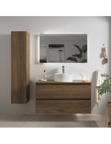 Mobile da bagno Bequia 100 cm + piano d'appoggio (senza lavabo)  Colore noce  100x45x56