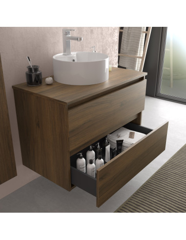 Mobile da bagno Bequia 100 cm + piano d'appoggio (senza lavabo)  Colore noce  100x45x56
