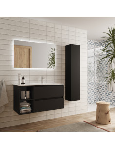 Mobile bagno Bequia 90 cm + mobile lavabo a 2 fori a sinistra + lavabo in ceramica  Nero opaco  90x45x56 cm 2