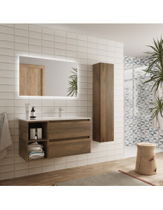Mobile bagno Bequia 90 cm + mobile lavabo a 2 fori a sinistra + lavabo in ceramica  Noce  90x45x56 cm 2