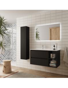 Mobile bagno Bequia 100 cm + mobile lavabo destro a 2 fori + lavabo in ceramica Nero opaco  100x45x56 2