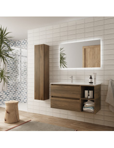 Mobile bagno Bequia 100 cm + mobile lavabo destro a 2 fori + lavabo in ceramica  Noce  100x45x56 2