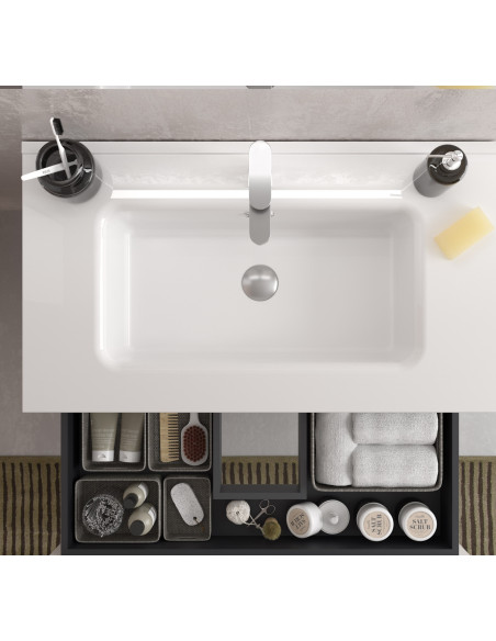 Mobile bagno Bequia 100 cm + mobile lavabo destro a 2 fori + lavabo in ceramica  Noce  100x45x56