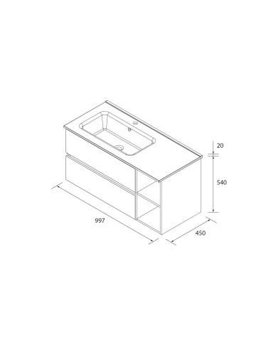 Mobile bagno Bequia 100 cm + mobile lavabo destro a 2 fori + lavabo in ceramica  Noce  100x45x56