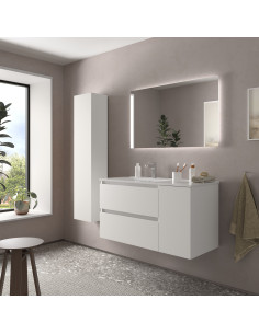 Mobile bagno Bequia 90 cm + mobile lavabo con anta destra + lavabo in ceramica Bianco opaco  90x45x56 2