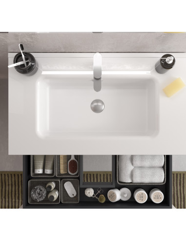 Mobile bagno Bequia 90 cm + mobile lavabo con anta destra + lavabo in ceramica Bianco opaco  90x45x56