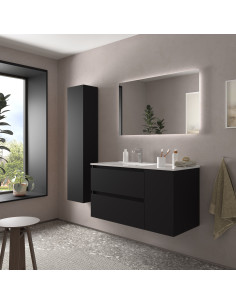 Mobile bagno Bequia 90 cm + mobile lavabo con anta destra + lavabo in ceramica  Nero opaco  90x45x56 2