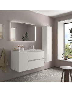Mobile bagno Bequia 90 cm + 1 mobile lavabo con anta sinistra + lavabo in ceramica  Bianco opaco  90x45x56 2