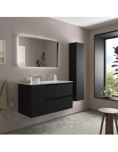 Mobile bagno Bequia 90 cm + 1 mobile lavabo con anta sinistra + lavabo in ceramica  Nero opaco  90x45x56 2