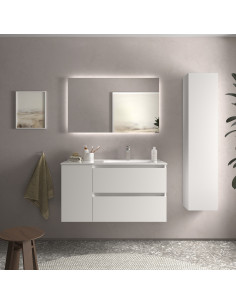 Mobile bagno Bequia 100 cm + 1 mobile lavabo con anta sinistra + lavabo in ceramica  Bianco opaco  100x45x56 cm
