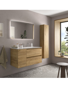 Mobile bagno Bequia 100 cm + 1 mobile lavabo con anta sinistra + lavabo in ceramica  Rovere  100x45x56 2