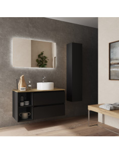 Mobile bagno Bequia 100 cm + mobile lavabo a 2 vani, lato reversibile + piano d'appoggio + lavabo  Nero opaco  100x45x56 2