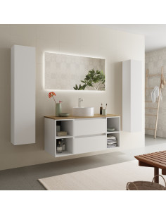 Mobile bagno Bequia 120 cm + mobile lavabo centrale a 2 vani + piano d'appoggio + lavabo  Bianco opaco  120x45x56 2
