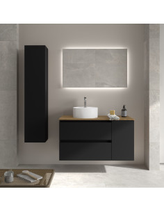 Mobile bagno Bequia 100 cm + 1 mobiletto con anta laterale reversibile + piano d'appoggio + lavabo Posar  Nero opaco  100x45x56