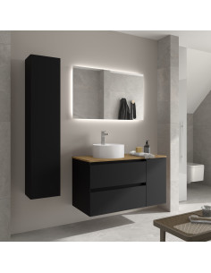 Mobile bagno Bequia 100 cm + 1 mobiletto con anta laterale reversibile + piano d'appoggio + lavabo Posar  Nero opaco  100x45x56 2