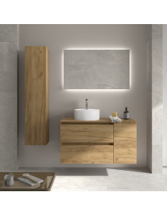 Mobile bagno Bequia 100 cm + 1 mobiletto con anta laterale reversibile + piano d'appoggio + lavabo Posar  Rovere 100x45x56