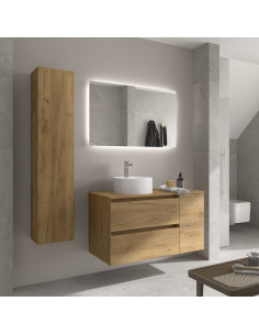 Mobile bagno Bequia 100 cm + 1 mobiletto con anta laterale reversibile + piano d'appoggio + lavabo Posar  Rovere 100x45x56 2