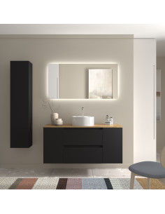 Mobile bagno Bequia 120 cm + 1 mobile lavabo con anta centrale + piano d'appoggio + lavabo  Nero opaco  120x45x56