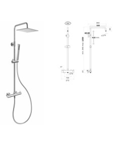COLONNA DOCCIA QUADRA CON MIX TERMOSTATICO TM3C CON DEVIATORE E SOFFIONE IN ACCIAIO 250X250 MM. QUADRO LISBONA 2
