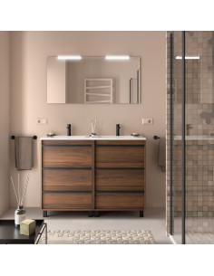 COMPOSIZIONE ATTILA CM.120X46 CON 6 CASSETTI, DOPPIO LAVABO E SPECCHIERA CON LAMPADA A LED NOCE MAYA
